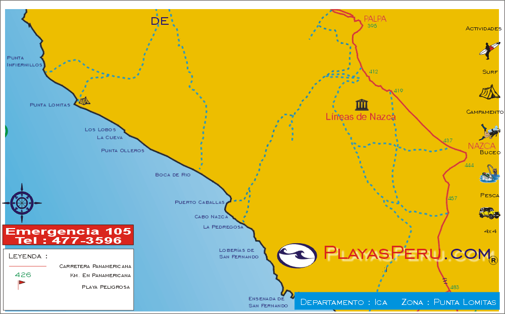 Mapa Playas De Ica Punta Lomitas Los Lobos La Cueva Punta